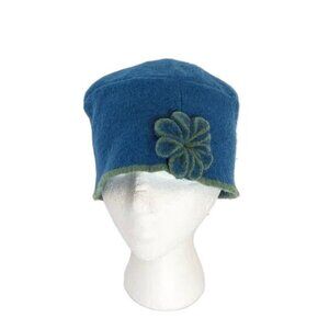 Merino Wool Hat Linda Wilson Floral Rossett Boiled Blue Green Ireland Boho